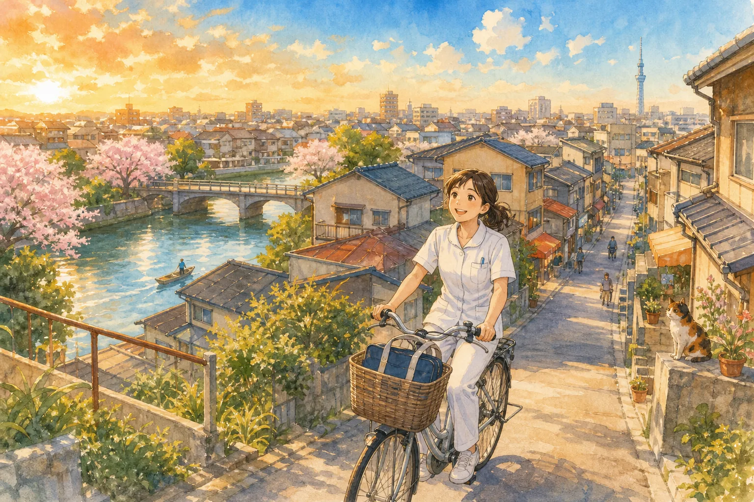 自転車で地域を訪問する看護師のイラスト