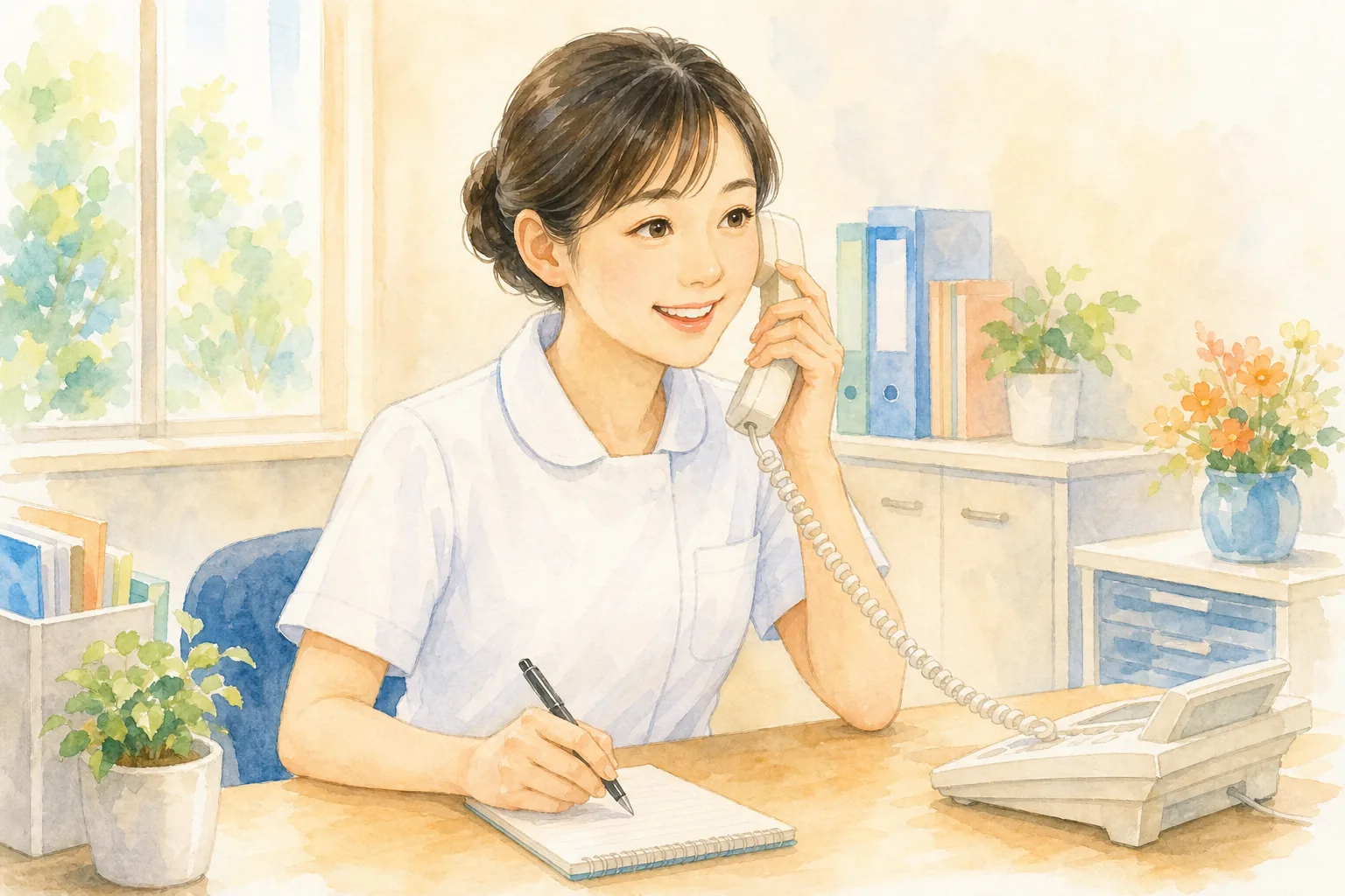 電話相談を受ける看護師のイラスト