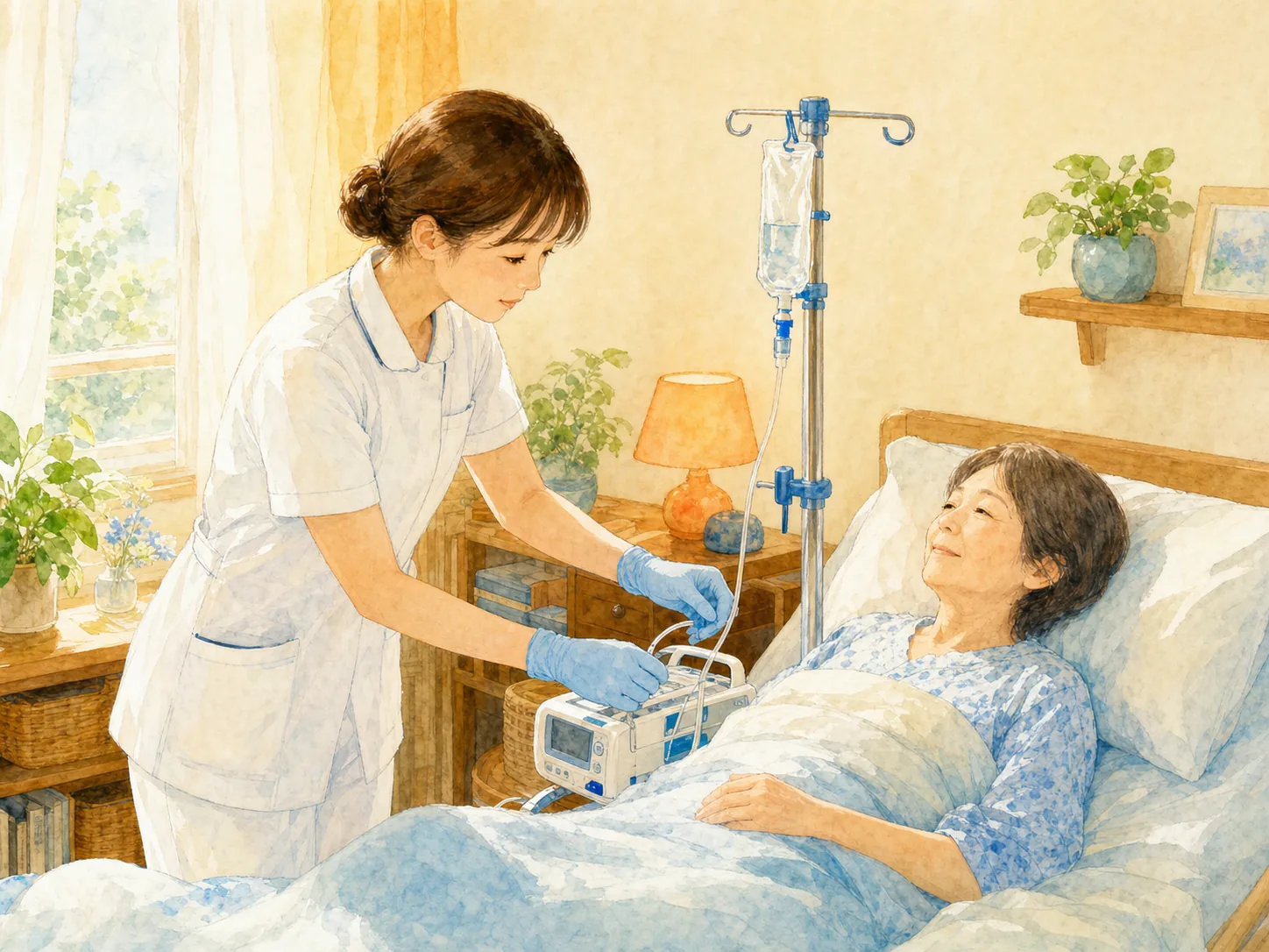 医療的ケアを行う看護師のイラスト