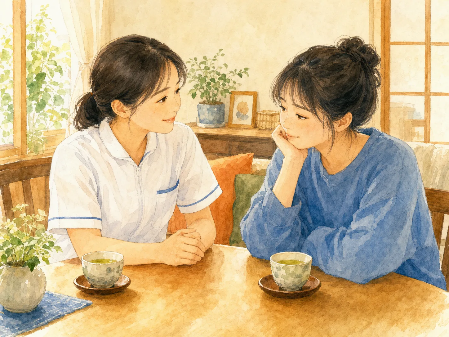 寄り添って傾聴する看護師のイラスト
