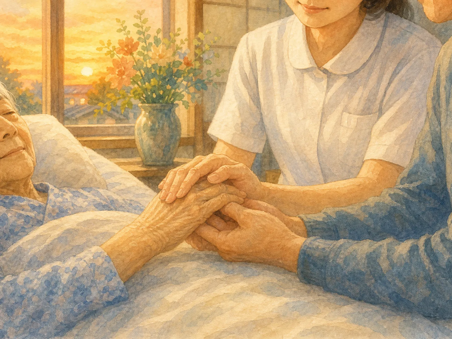 穏やかな看取りケアのイラスト