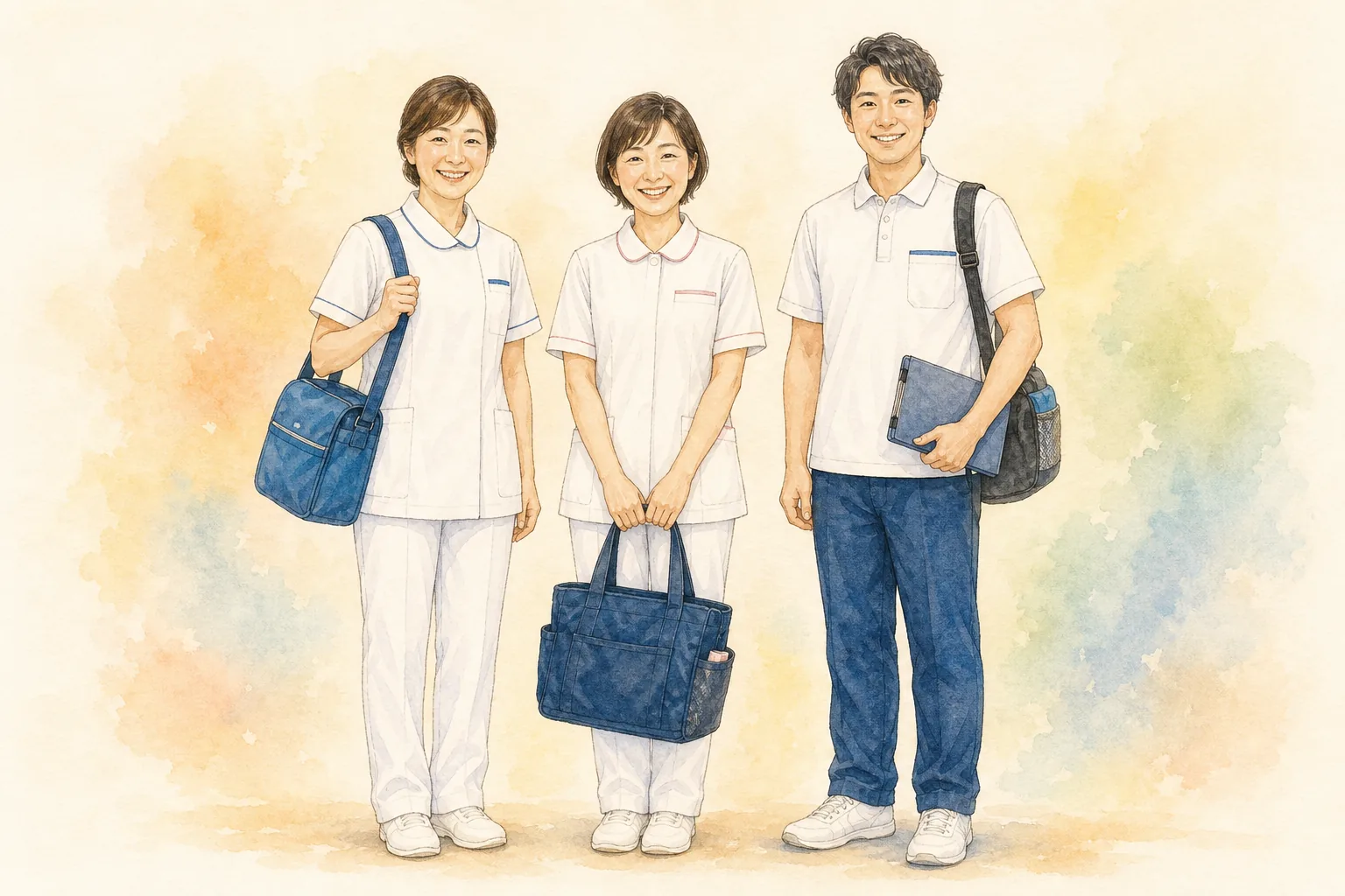 スタッフ3人が並んで立つイラスト